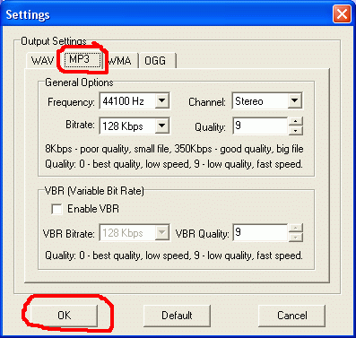 Output settings