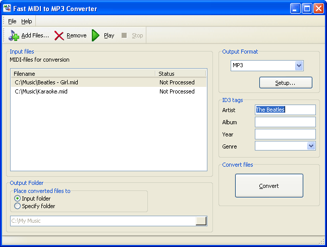 Fast easy-to-use MIDI to WAV MP3 WMA and OGG converter with soundfont support latest Screen Shot